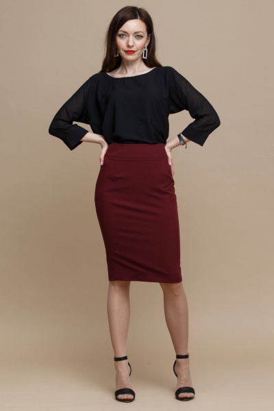 Зауженная юбка с разрезом из вискозы для делового стиля Domna 71077 бордовый - фото 1