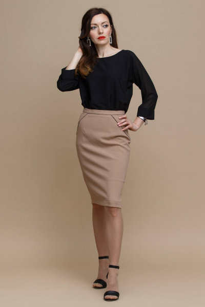 Юбка-карандаш длины миди из вискозы с высокой посадкой для офиса Domna 71074 бежевый - фото 1