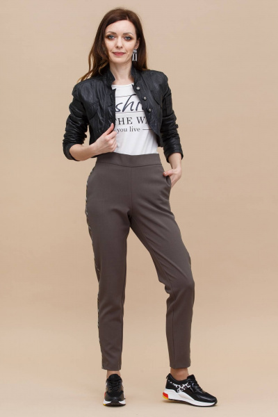 Брюки с лампасами и резинкой для комфортного повседневного образа Domna 12072 (164)темно-оливковый - фото 1