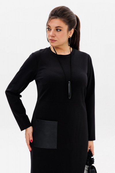 Черное трикотажное платье с эко-кожаным акцентом Anelli 51 престиж - фото 9