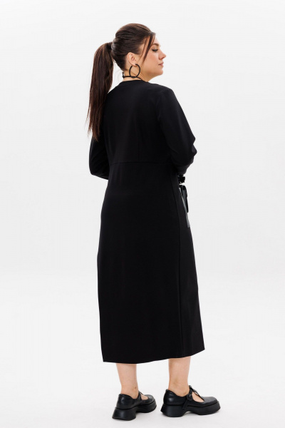 Черное трикотажное платье с эко-кожаным акцентом Anelli 51 престиж - фото 6