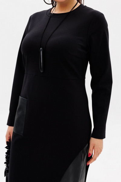 Черное трикотажное платье с эко-кожаным акцентом Anelli 51 престиж - фото 4
