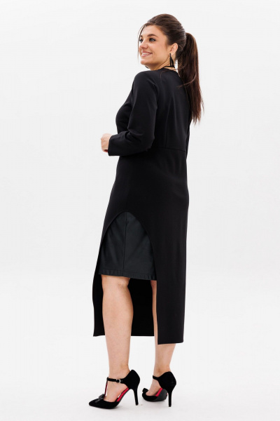 Черное трикотажное платье с эко-кожаным акцентом Anelli 51 престиж - фото 10