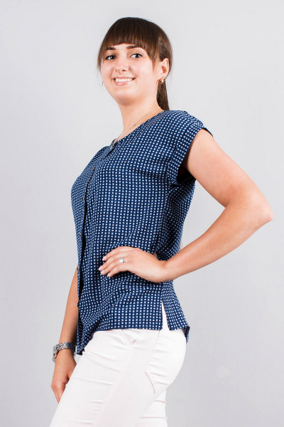 Летняя синяя блуза с застежкой на пуговицах и прямым кроем Mita ЖМ921 синий+белый - фото 2