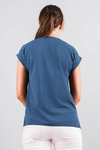 Летняя синяя блуза с застежкой на пуговицах и прямым кроем Mita ЖМ921 синий+белый - фото 3