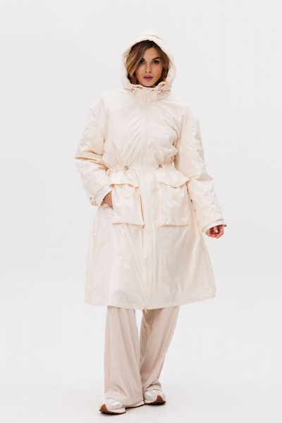 Пальто из плащёвой ткани c капюшоном и утеплителем EOLA 2775 молочный - фото 10