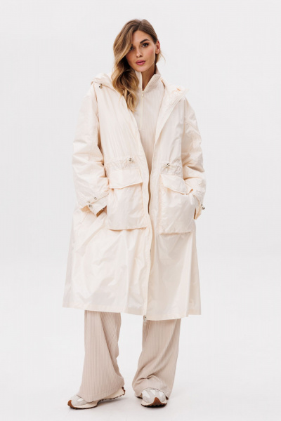 Пальто из плащёвой ткани c капюшоном и утеплителем EOLA 2775 молочный - фото 1
