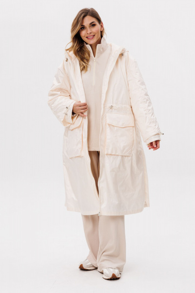 Пальто из плащёвой ткани c капюшоном и утеплителем EOLA 2775 молочный - фото 4