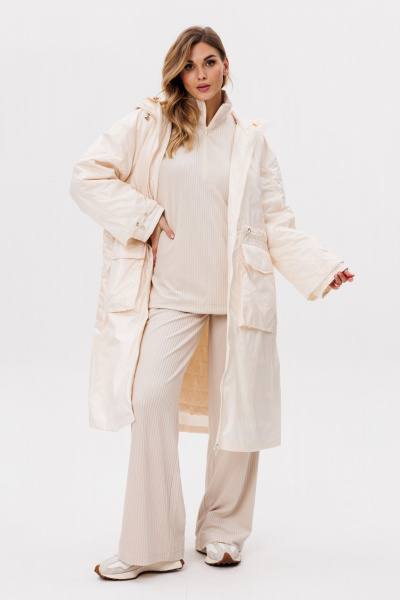 Пальто из плащёвой ткани c капюшоном и утеплителем EOLA 2775 молочный - фото 3