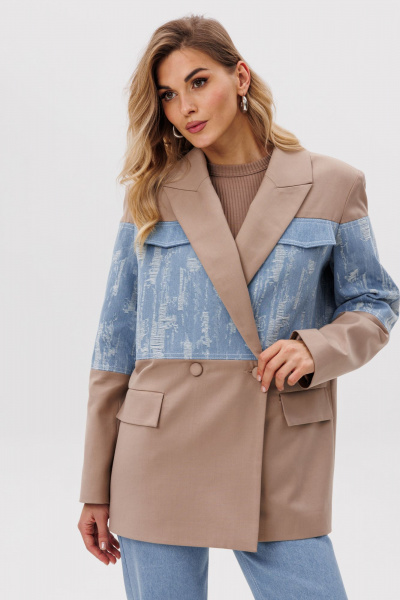 Жакет прямого силуэта из костюмной ткани с джинсом EOLA 2779 бежевый - фото 1