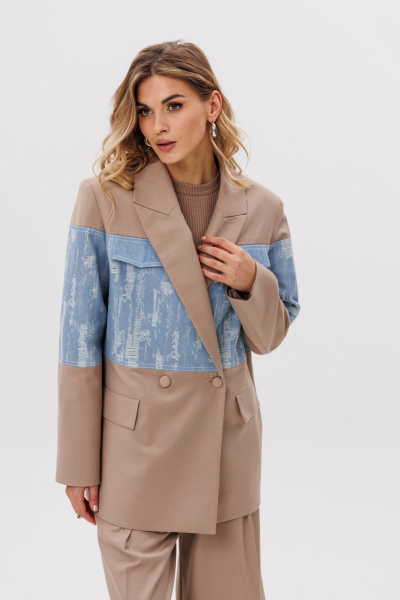 Жакет прямого силуэта из костюмной ткани с джинсом EOLA 2779 бежевый - фото 9