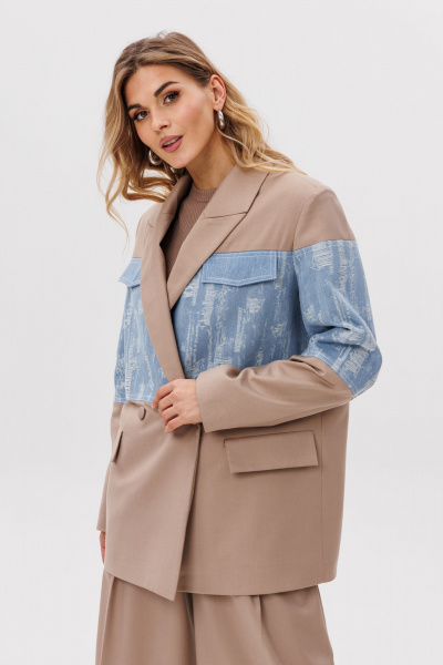Жакет прямого силуэта из костюмной ткани с джинсом EOLA 2779 бежевый - фото 8