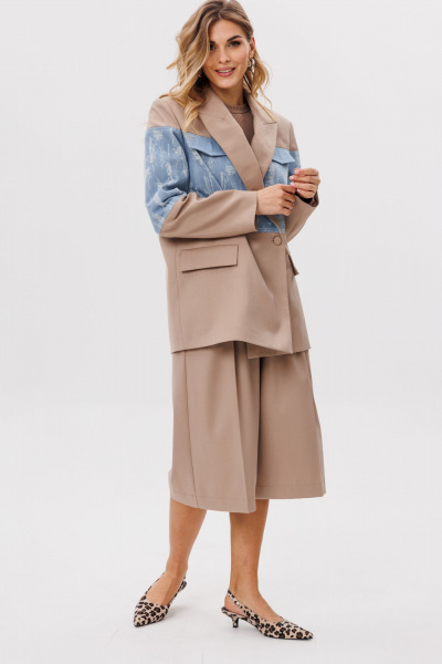 Жакет прямого силуэта из костюмной ткани с джинсом EOLA 2779 бежевый - фото 5