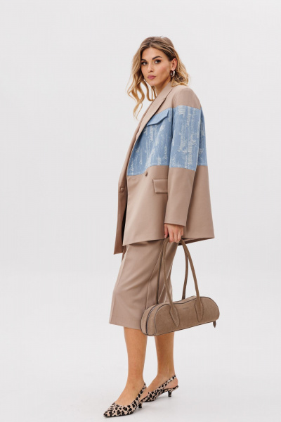 Жакет прямого силуэта из костюмной ткани с джинсом EOLA 2779 бежевый - фото 3