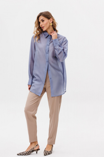 Длинный демисезонный жилет с поясом и накладными карманами EOLA 2784 голубой - фото 7