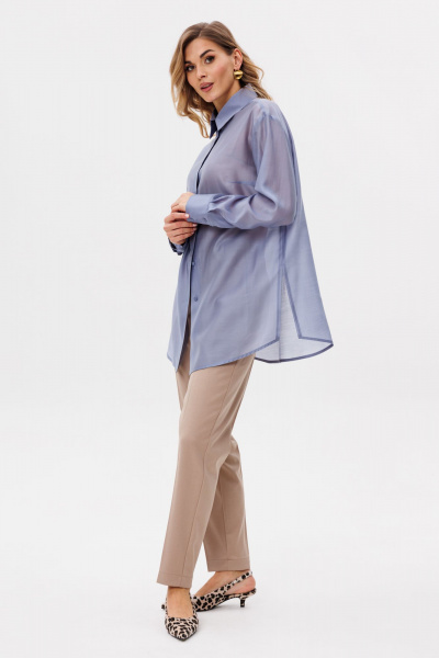 Длинный демисезонный жилет с поясом и накладными карманами EOLA 2784 голубой - фото 6