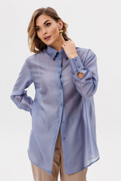 Длинный демисезонный жилет с поясом и накладными карманами EOLA 2784 голубой - фото 5