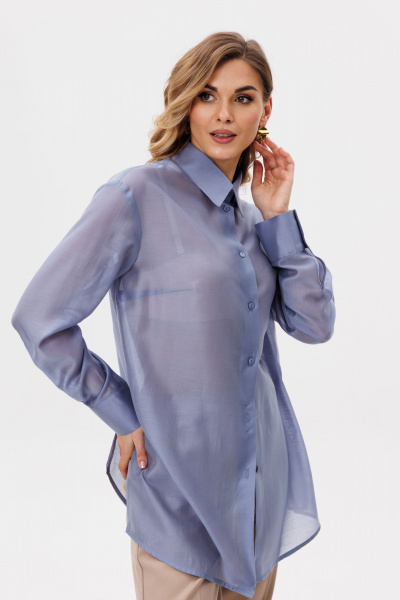 Длинный демисезонный жилет с поясом и накладными карманами EOLA 2784 голубой - фото 4