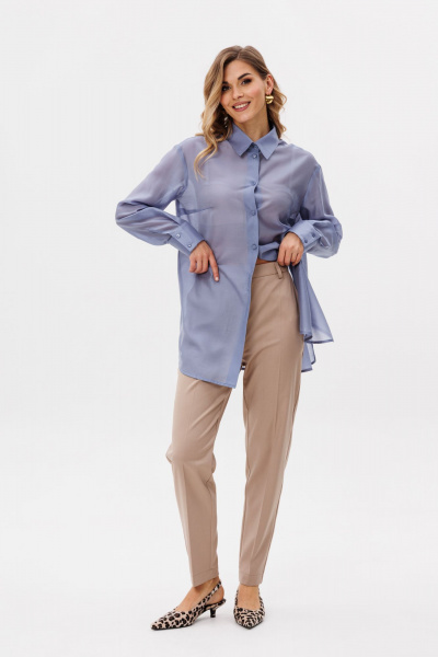 Длинный демисезонный жилет с поясом и накладными карманами EOLA 2784 голубой - фото 3