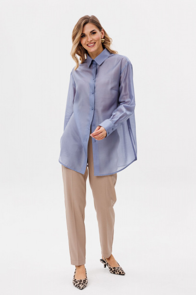 Длинный демисезонный жилет с поясом и накладными карманами EOLA 2784 голубой - фото 1