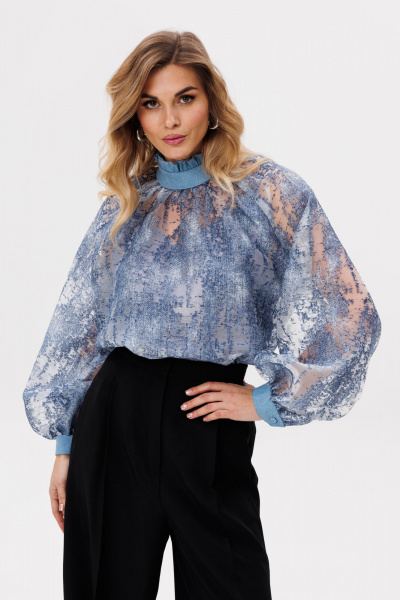 Блуза из органзы с рюшами и съемным топом EOLA 2810 голубой - фото 4