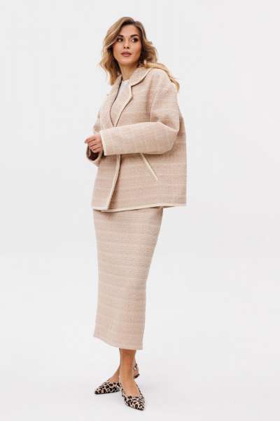 Юбка зауженная из твида с разрезом и потайной молнией EOLA 2805 бежевый - фото 7