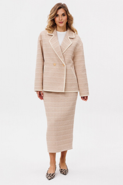 Юбка зауженная из твида с разрезом и потайной молнией EOLA 2805 бежевый - фото 1