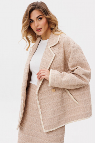 Юбка зауженная из твида с разрезом и потайной молнией EOLA 2805 бежевый - фото 5