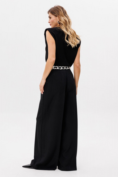 Палаццо из костюмной ткани с лампасами и боковыми карманами EOLA 2804 черный - фото 11