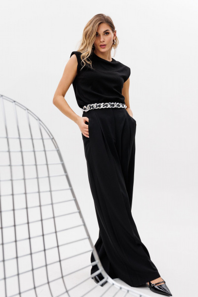 Палаццо из костюмной ткани с лампасами и боковыми карманами EOLA 2804 черный - фото 9