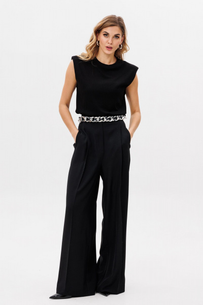 Палаццо из костюмной ткани с лампасами и боковыми карманами EOLA 2804 черный - фото 6