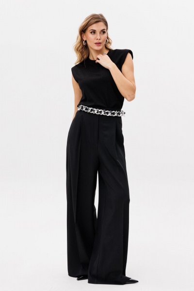 Палаццо из костюмной ткани с лампасами и боковыми карманами EOLA 2804 черный - фото 5