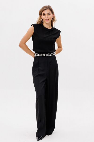Палаццо из костюмной ткани с лампасами и боковыми карманами EOLA 2804 черный - фото 3