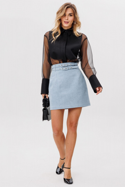 Юбка из джинса с ремнями и короткой длиной EOLA 2801 голубой - фото 23