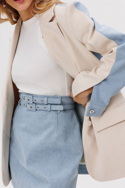 Юбка из джинса с ремнями и короткой длиной EOLA 2801 голубой - фото 14