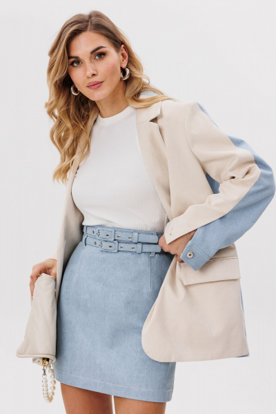 Юбка из джинса с ремнями и короткой длиной EOLA 2801 голубой - фото 12