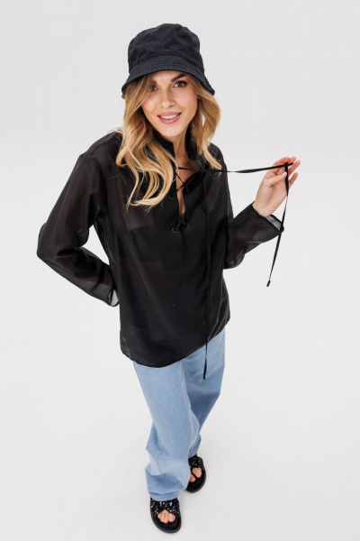 Блуза со стилизованным декором из кружева и ткани EOLA 2800 черный - фото 6