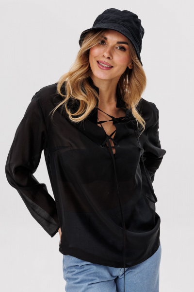 Блуза со стилизованным декором из кружева и ткани EOLA 2800 черный - фото 3