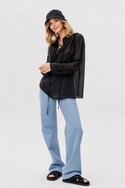 Блуза со стилизованным декором из кружева и ткани EOLA 2800 черный - фото 2