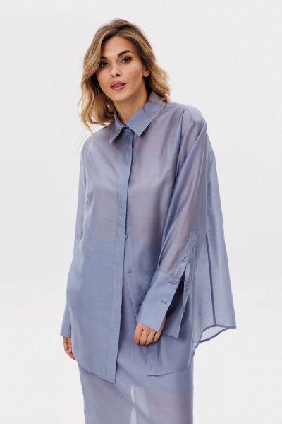 Юбка прямая миди из ткани с разрезом сзади EOLA 2797.2 голубой - фото 15