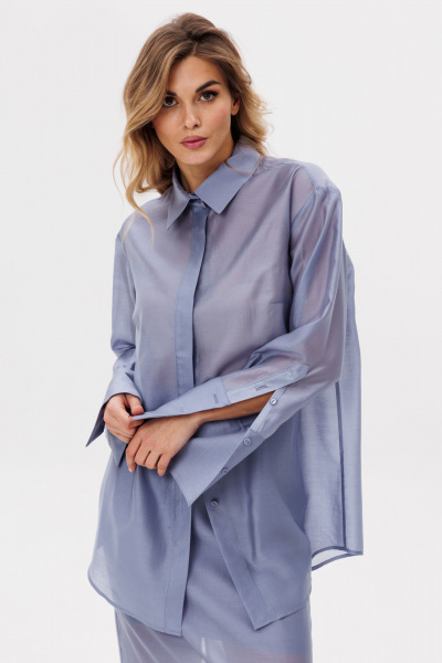 Юбка прямая миди из ткани с разрезом сзади EOLA 2797.2 голубой - фото 14