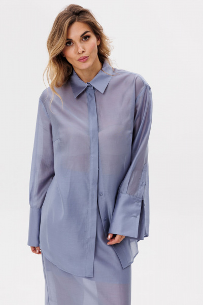 Юбка прямая миди из ткани с разрезом сзади EOLA 2797.2 голубой - фото 13