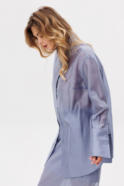 Юбка прямая миди из ткани с разрезом сзади EOLA 2797.2 голубой - фото 12