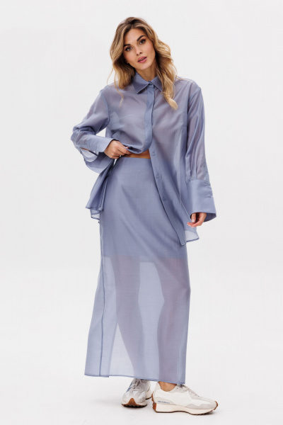 Юбка прямая миди из ткани с разрезом сзади EOLA 2797.2 голубой - фото 9