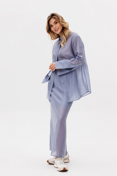 Юбка прямая миди из ткани с разрезом сзади EOLA 2797.2 голубой - фото 6