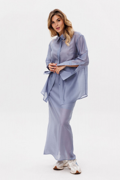 Юбка прямая миди из ткани с разрезом сзади EOLA 2797.2 голубой - фото 3