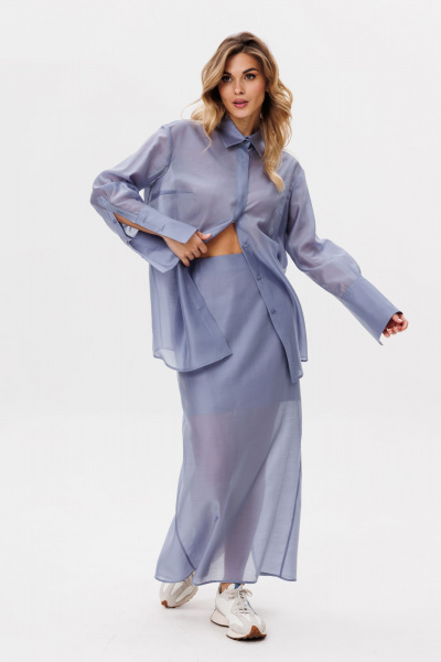 Блуза из плательно-блузочной ткани с пуговицами EOLA 2797.1 голубой - фото 8