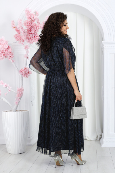 Платье гофре с люрексом и draped поясом для торжественных случаев Ninele 6046 синий - фото 9