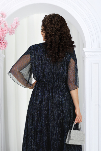 Платье гофре с люрексом и draped поясом для торжественных случаев Ninele 6046 синий - фото 10