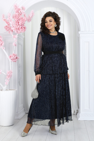 Женский нарядный блузка и юбка гофре с люрексом и съемным декором Ninele 7479 синий - фото 9